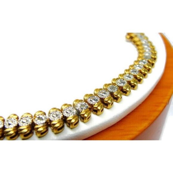 7" Vtg Tennis Bracelet Gold Plated 925 Sterling Silver Simulated Cubic Zirconia - Picture 3 of 12